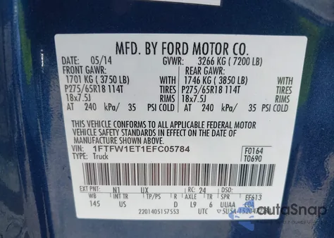 2014 Ford F-150 Xlt from USA, damaged, VIN 1FTFW1ET1EFC05784